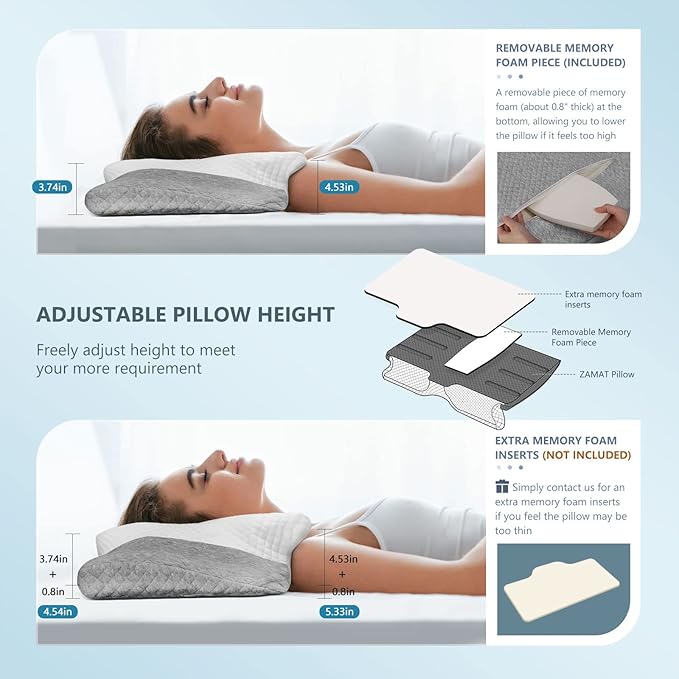 ZAMAT Adjustable Cervical Memory Foam Pillow, Odorless Neck Pillows - Image 4