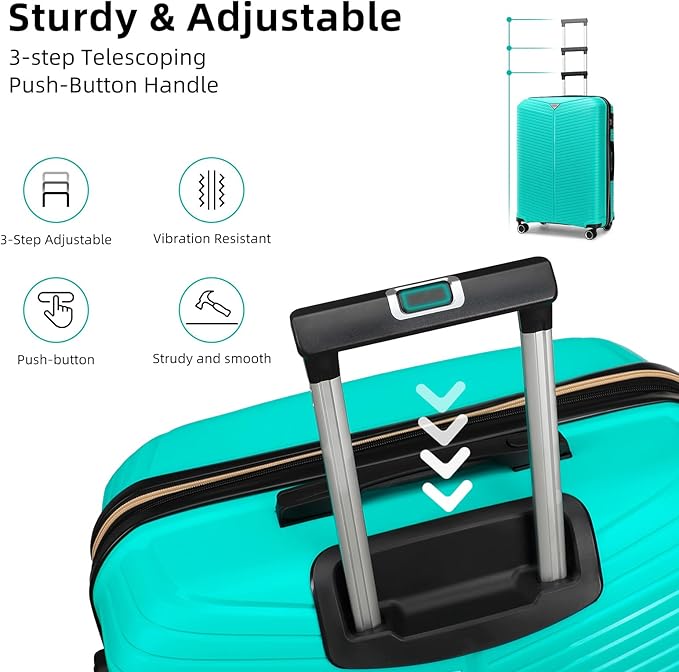 LEAVES KING LARVENDER Luggage Sets 5 Piece, Expandable PP Suitcase - Image 4