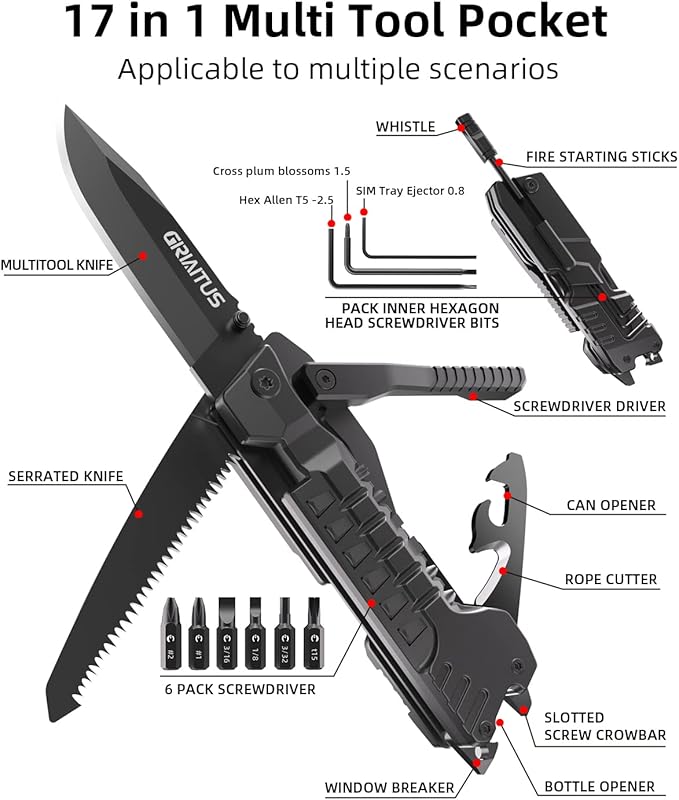 Multitool Knife 17 in 1Fire Starting Sticks, Bottle Opener, Saw Screwdrivers - Image 2