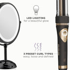 Conair Limited Edition Bundle | INFINITIPRO by CONAIR Curl Secret Automatic Curling Iron in 3/4-inch Barrel - and - Conair Lighted Makeup Mirror | Black | Amazon Exclusive