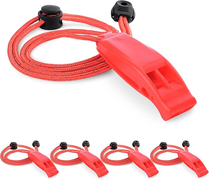 4 Pack Emergency Whistles with Adjustable Reflective Lanyard, Shrill Loud by CooBigo