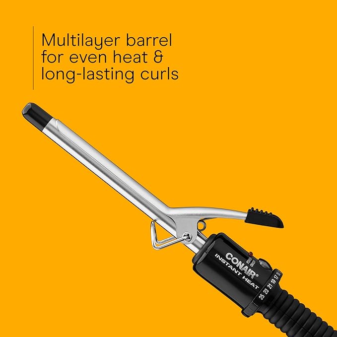 Conair Instant Heat ½ Inch Curling Iron, ½-Inch Barrel Hair Curler Produces Tight Curls, 25 Heat Settings, Dual Voltage, For Use on All Hair Lengths, Black