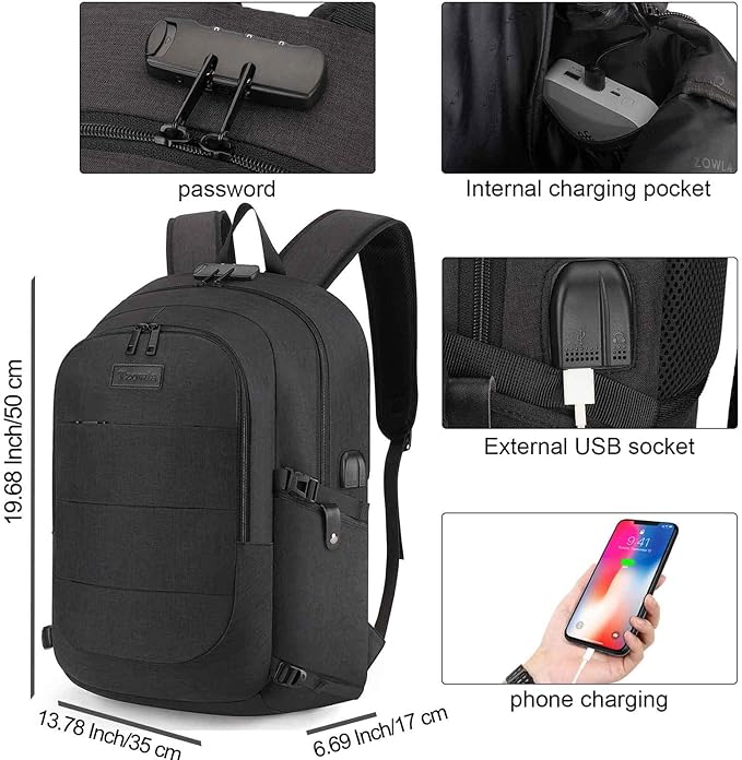 Tzowla Anti-Theft Water Resistant 17.3 Inch Laptop Backpack - Image 3