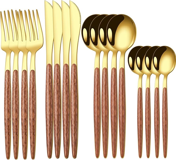16 Pcs Gold Silverware Set by Home