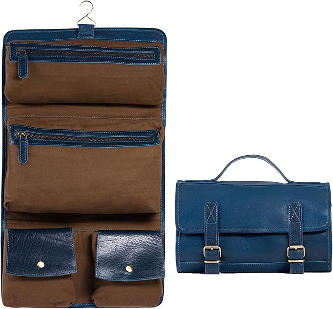 KomalC Premium Buffalo Leather Hanging Toiletry Bag Travel Dopp Kit by KomalC