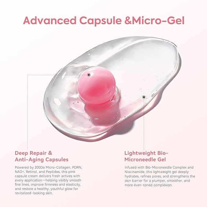 PDRN Pink Collagen Capsule Cream with Retinol & 5% Niacinamide – Salmon DNA Dual Texture Moisturizer for Face – 200Da Micro Collagen Jelly Gel for Barrier Repair, Firming & Glass Glow Skin – 2.37 oz