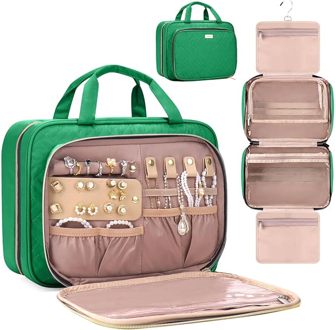 Toiletry Bag for Women with Jewelry Organizer Compartment, Travel Makeup by BAFAMYE