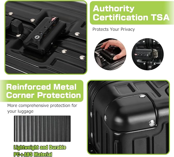 AnyZip Luggage Aluminium Frame Suitcase Hard Shell TSA Lock No Zipper 28In Black - Image 4