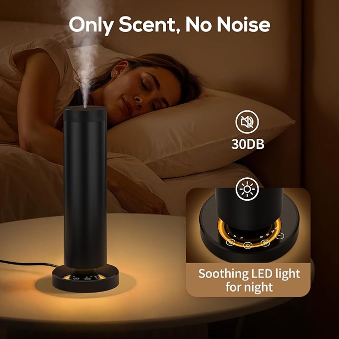 Waterless Diffuser with 90ML Essential Oils, Covers 1000 Sq Ft, Diffusers for Home Hotel, Adjustable Mist & Timer, Scent Diffuser Starter Kit with Night Light, Corded Electric,Black