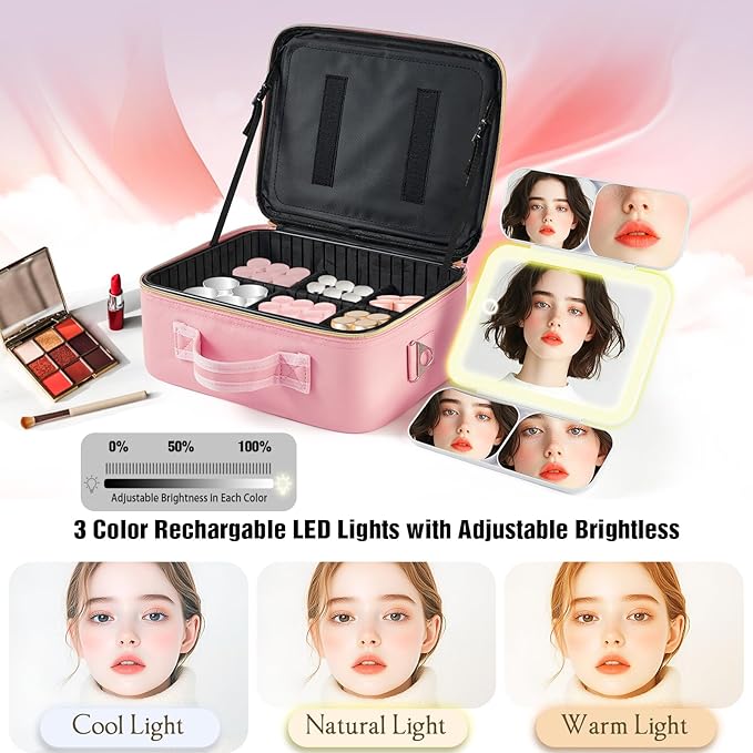 Mid-Size Makeup Bag with LED 1X5X10X20X30X Magnifying Mirror and Travel Makeup - Image 7