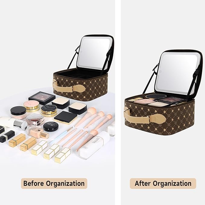 Travel Makeup Bag With 360° rotating LED Mirror, Waterproof cosmetic organizer - Image 6