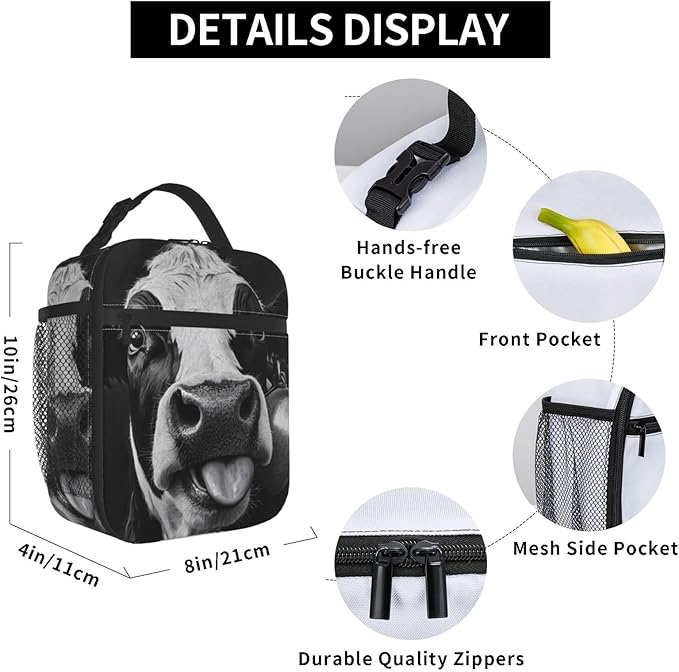 Cow Insulated Lunch Box for Women Men Cow Lunch Bag for Travel, or Fishing - Image 6