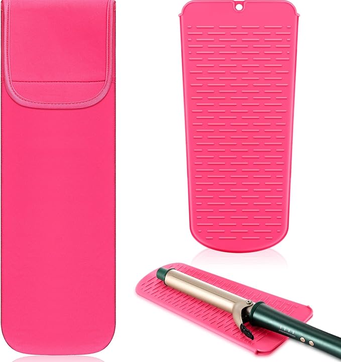 Shappy 2 Pcs Heat Resistant Hair Tools Bag Curling Iron Travel Case Cover Neoprene Flat Iron Holder Travel Case and Silicone Mat Pouch for Hot Hair Tools Storage Organizer(Solid Style)