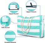 Becokan Beach Bags for Women Large Waterproof Beach Tote Bag Zipper Beach Bags - Image 2
