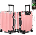 Krute Aluminum Frame Carry On Luggage 20 Inch Zipperless Luggages USB Charger by Krute