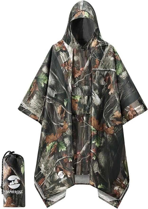 SaphiRose Extra Thick Hooded Rain Poncho Double Layer Waterproof Raincoat Jacket by SaphiRose