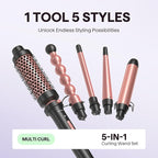 Wavytalk 5 in 1 Curling Wand Set, Multi Curl, Curling Wand Set with Thermal Brush and 4 Interchangeable Ceramic Curling Wand(0.5”-1.25”), Instant Heat Up Wand Curling Iron (Rose Gold)