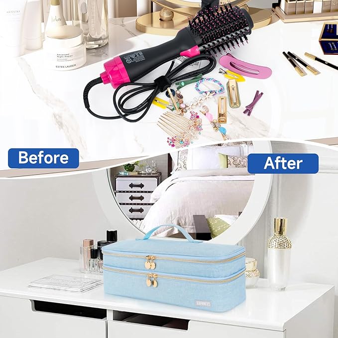 Travel Carrying Case Compatible with Revlon One-Step/Lange Hair Dryer Brush/Volumizer/Styler/Hot Tools,Portable Storage Organizer Bag Compatible with Shark FlexStyle/Dyson Airwrap Styler,Blue