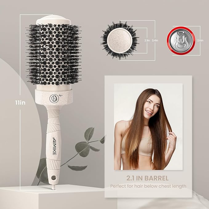 AIMIKE Large Nano Thermal Ceramic Round Brush with Barrel 2.1 inch for Blow Drying, Volume Blow Out and Curling Hair Styling (3.4 inch)