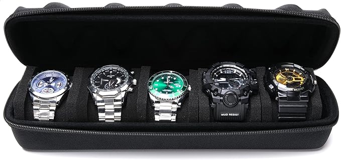 5 slots Hard men's watch travel case, Portable zipper storage organizer box - Image 8