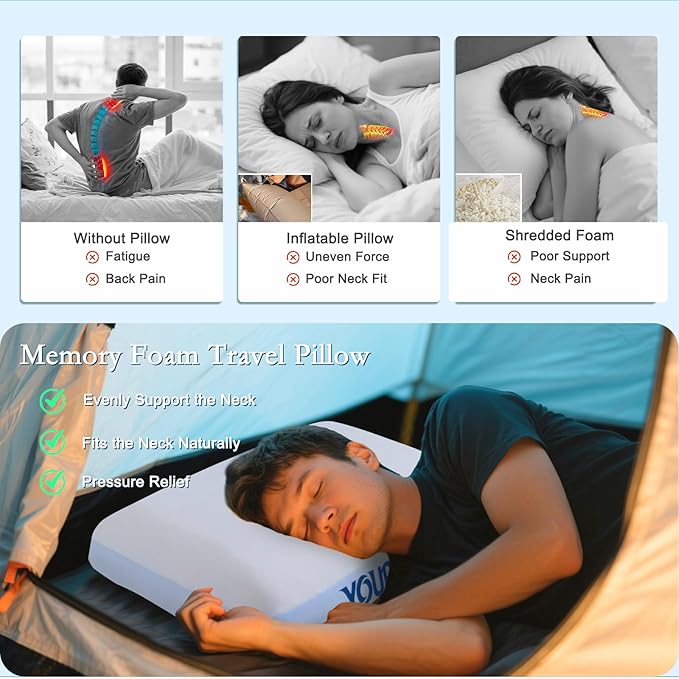 YOUR MOON Memory Foam Travel Pillow, Pure Cotton Cover, Compressible Camping - Image 4