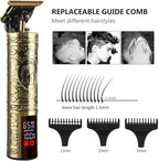 Professional Hair Clippers for Men Electric Haircut Kit Hair Trimmer Grooming Waterproof Rechargeable Close Cutting T Blade Trimmer USB Rechargeable Clippers for Hair Cutting (LED-Vintage Gold)