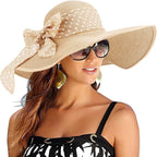 DRESHOW Beach Hats for Women Big Straw Wide Brim Summer Hat Floppy Foldable by DRESHOW