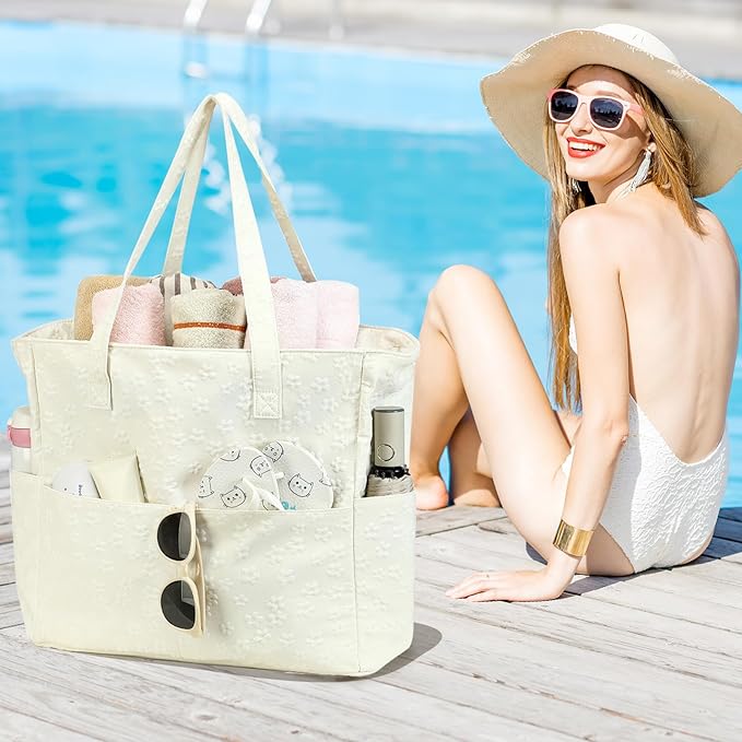LEDAOU Large Beach Tote Bag Women Waterproof Sandproof Zipper Beach Tote Bag - Image 8