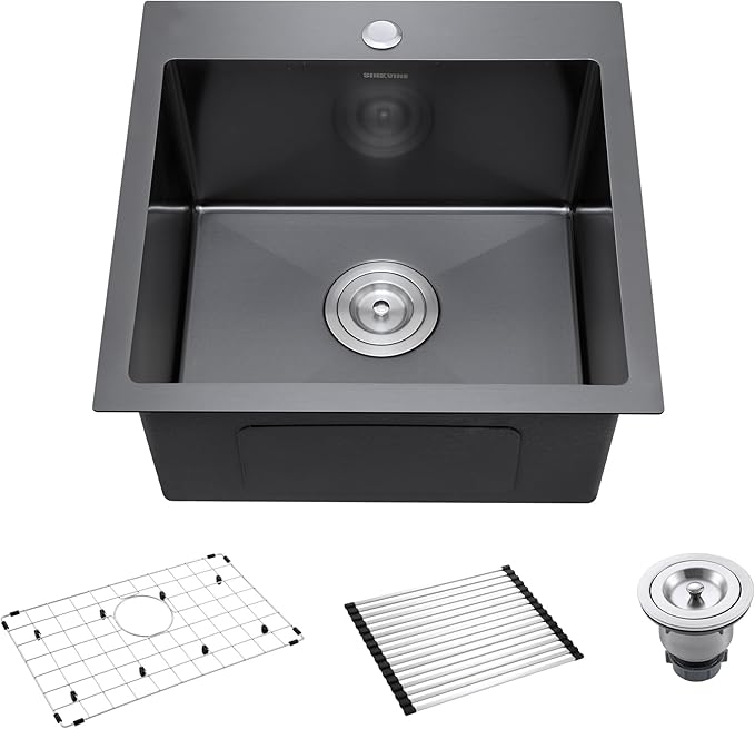 18-Inch Black Bar Sink Drop-In, SINKVINE PVD Nano Stainless Steel Kitchen Sink by SINKVINE