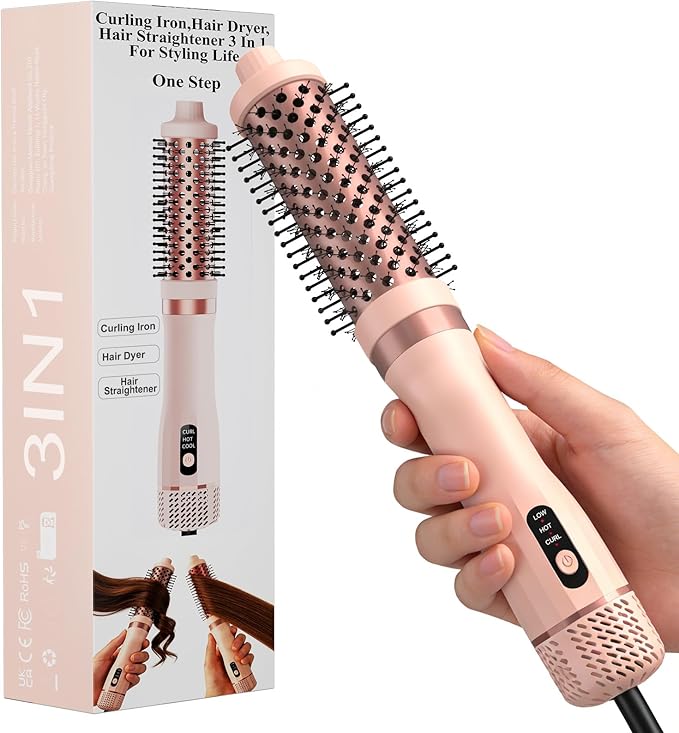 3-in-1 Hair Straightener Waves Curling Iron for Short & Long Hair Blow Out Dryer Brush Comb | Large Professional Salon Styling Tool Gift for Women,Men Hairstyles,Gfit for Men Women Teen