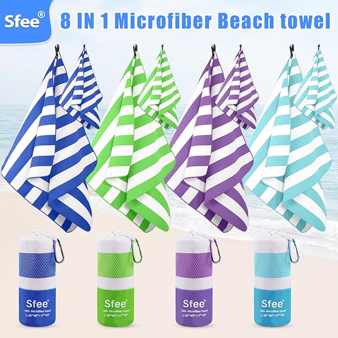 Sfee 4 Pack Microfiber Travel Towel, Beach Towel Quick Dry Towel Camping Towel - Image 2