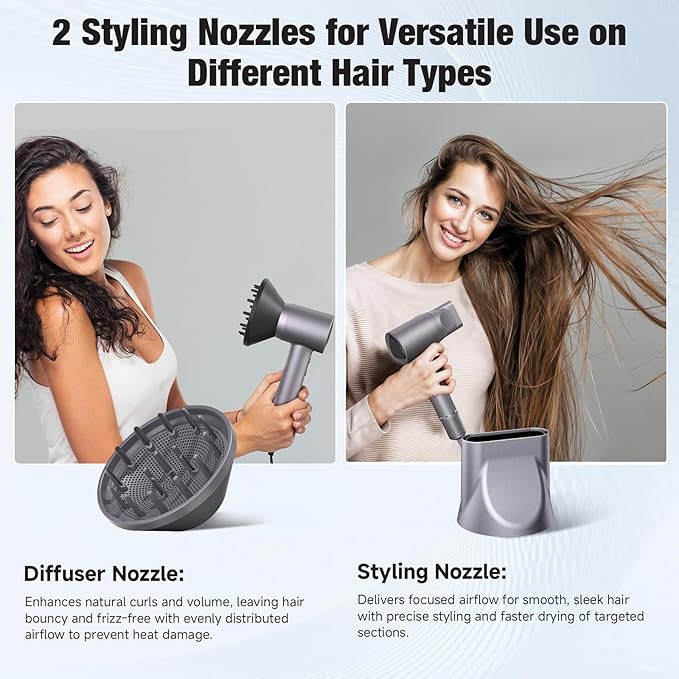 Hair Dryer, 160000 RPM Portable Professional Ionic Hair Dryer with 500 Million Negative Ions, Fast-Drying, Low Noise with Diffuser & Nozzle, Lightweight for Home and Travel