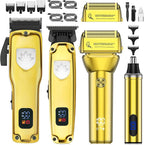 Professional Hair Clippers for Men, Barber Clippers and Trimmers Set, Foil Shavers for Men, 4 in 1 Cordless Hair Clippers Set Hair Cutting Kit Barber kit with LED Display