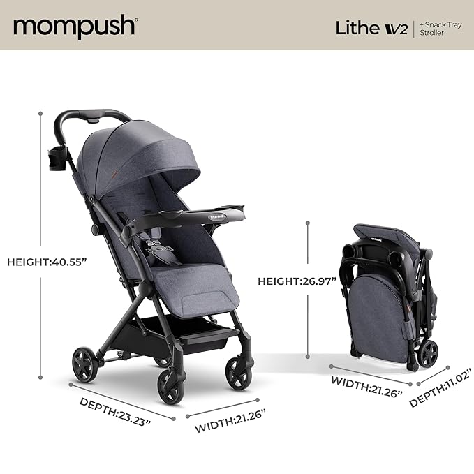 Mompush Lithe V2 Lightweight Travel Stroller, Compact Foldable Baby Stroller - Image 3