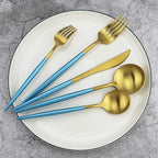 Gugrida Blue Handle Matte Gold Silverware Set - Image 3