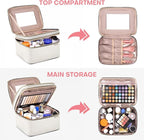 Large Makeup Bag with Mirror Double Layer Travel Make Up Organizer Case - Image 2