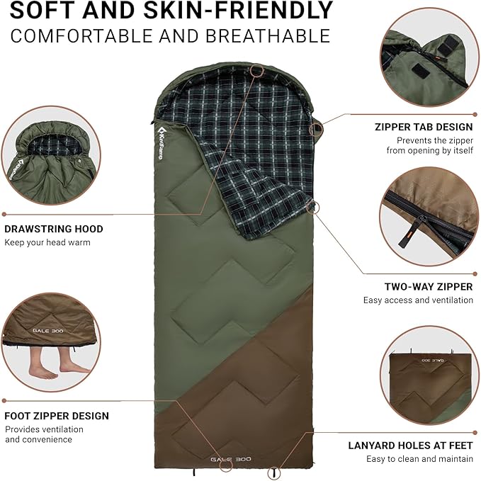 KingCamp Sleeping Bag for Adults, Cold Weather & Warm XL Big and Tall Flannel - Image 4