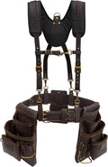 OX Pro Oil Tanned Leather Framing Rig with Padded Suspenders Leather Carpenter Tool Belt with Suspenders and Tool Pouches Dual Hammer Holsters OX-P263609