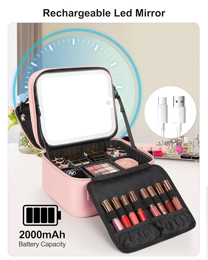 Relavel Makeup Bag with LED Mirror, Small Travel Makeup Case with Rechargeable - Image 5