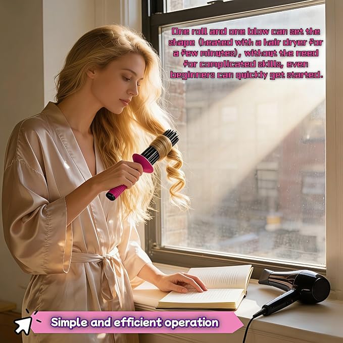 Volumizing Hair Brush, Heat Resistant Curling & Blowout Brush with 17 Anti-Slip Teeth for Smooth, Bouncy Curls - Salon Quality at Home, Gentle on All Hair Types