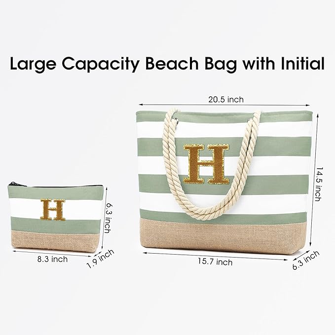 Becokan Beach Bag Initial Beach Tote - Image 3
