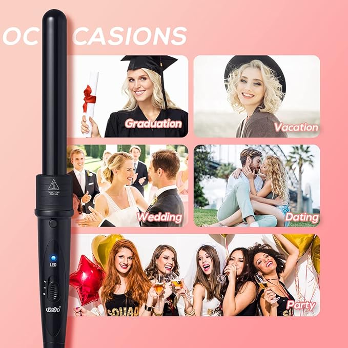 iMissiu Tourmaline 3 in 1 Curling Wand Set with 3 Interchangeable Curling Iron Ceramic Barrels with Heat Resistant Glove – Black