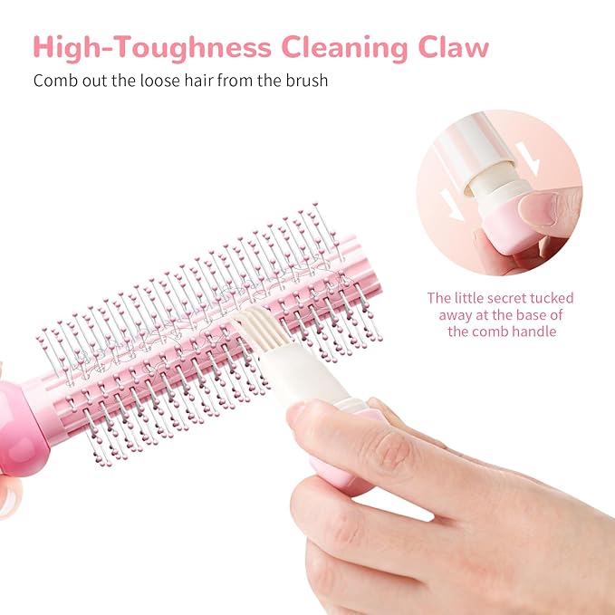 Round Hair Brush, Detangling Fluffy Scalp Brush with Ergonomic Big Handle, Plastic Lightweight Macron Styling Color Comb for Faster Blow Drying and Volume for Long,Thick, Curly Hair Women/Girls/Kids