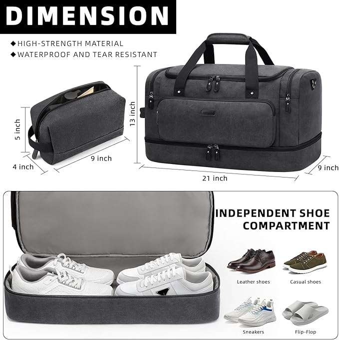 ZOMFELT Duffle Bag for travel, 40L Canvas Travel Duffel Bags for Men Women - Image 3