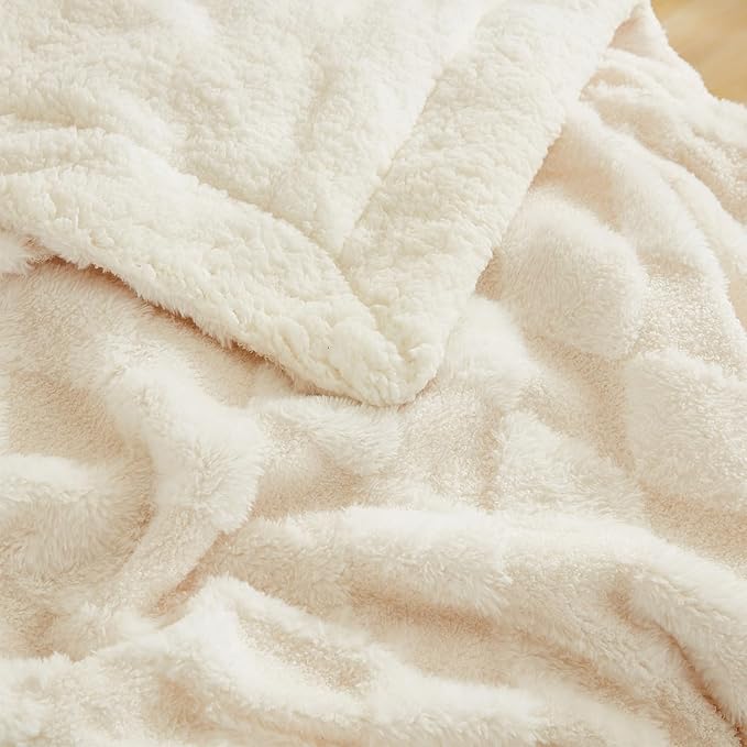 PU MEI Luxury Faux Fur Rabbit Fur Throw Blanket White 90"x80", Plush Reversible - Image 4