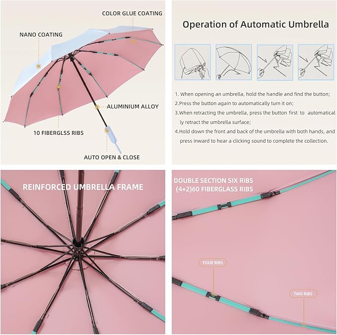 Folding Umbrella Anti-UV Compact Durable Folding Umbrella Auto Open Close - Image 6