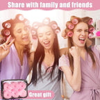 4 Sizes Self-Grip Hair Rollers Set for Long, Short Hair and Bangs - 50 Pcs with Clips (25mm, 36mm, 48mm, 60mm), Pink