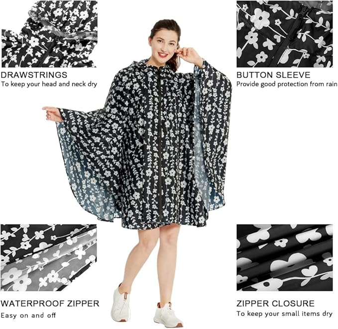 Rain Poncho Jacket Coat Hooded Zipper Style - Image 5