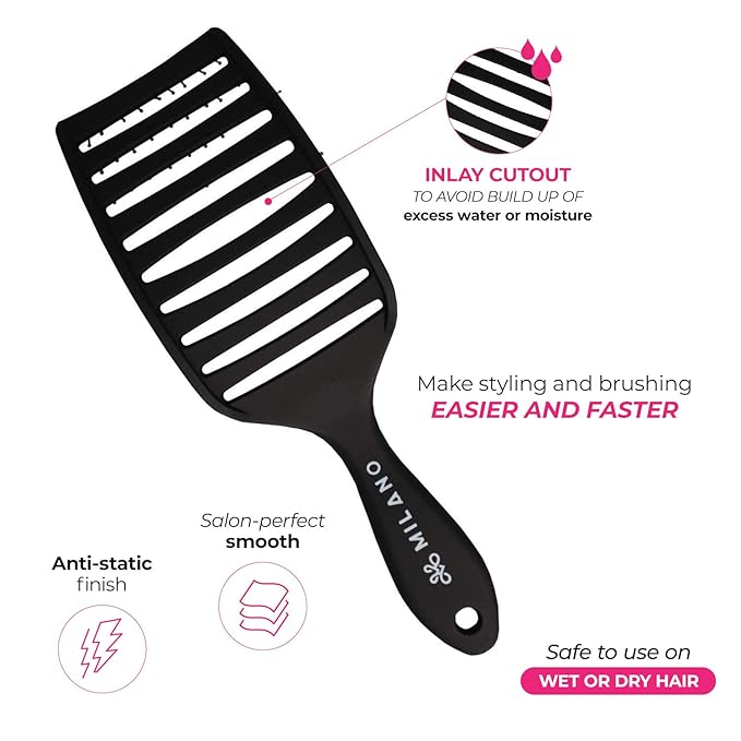 Milano Collection Women's & Men's Wet & Dry Detangler Brush For Styling Wigs & Curly, Straight or Wavy Natural Hair, Gentle Detangling Hair Brushes wide bristle design untangles hair like a Pro