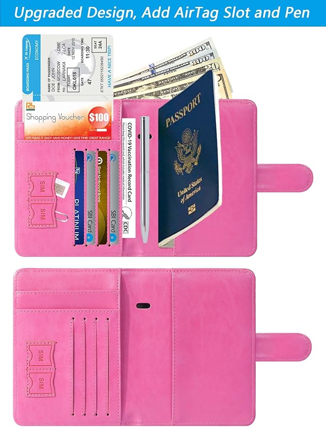 Airtag Passport Holder Cover Wallet RFID Blocking Leather Case Travel - Image 3